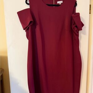 Calvin Klein Cold Shoulder Deep Red Midi Dress